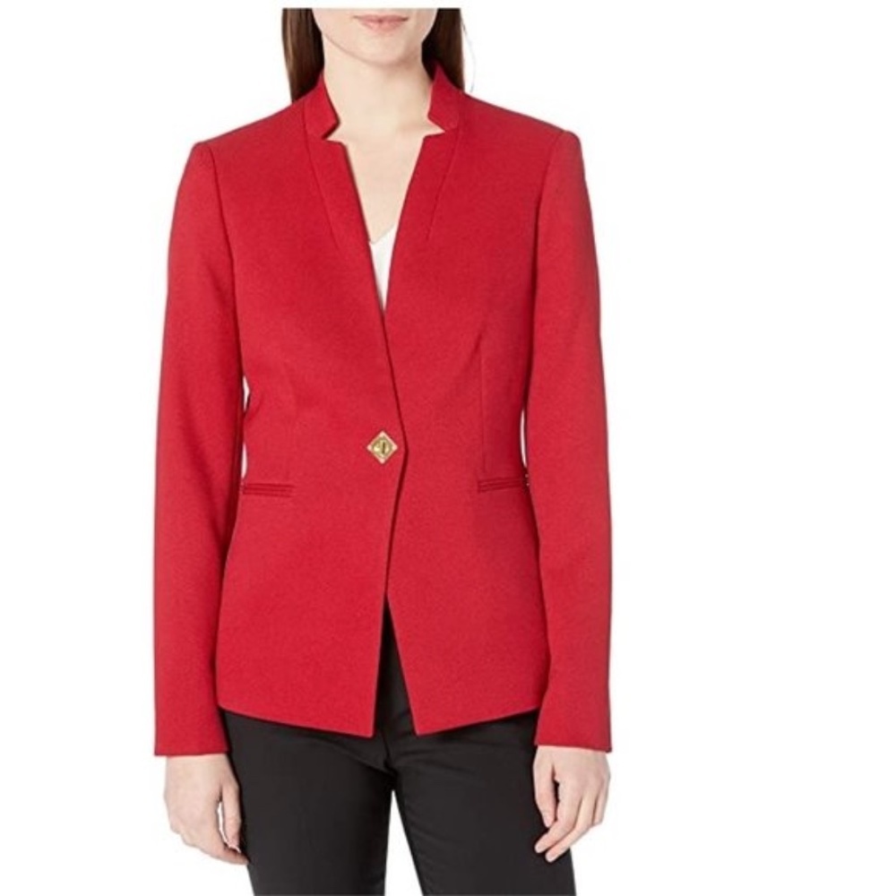 Tahari ASL Parker Twill Notch Neck Turn Lock Closure
